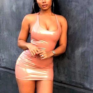 Women’s PU Leather Zipper Back Dress